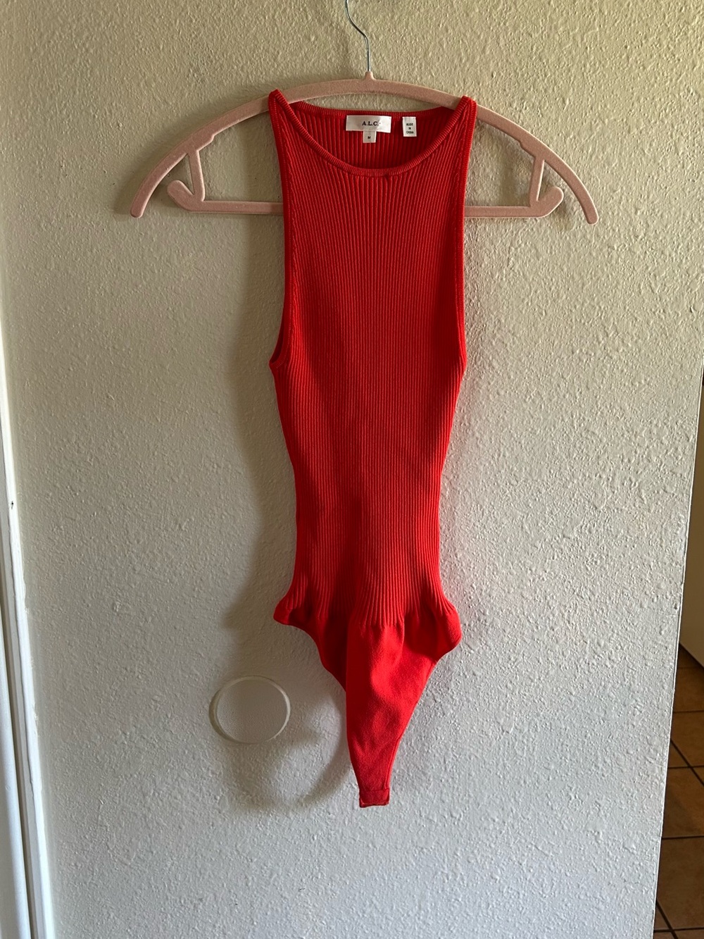 A.L.C. Ashley Bright Red Ribbed Sleeveless Bodysuit high scoop neck Medium